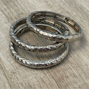 Express Silver Tone Hammered Stretch Bracelet Bangle Set